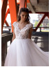 Cap Sleeve Ivory Lace Pleated Tulle Wedding Dress